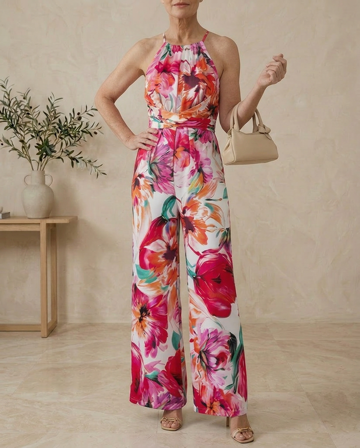 Halter Neck Maxi Dress with Backless Abstract Print
