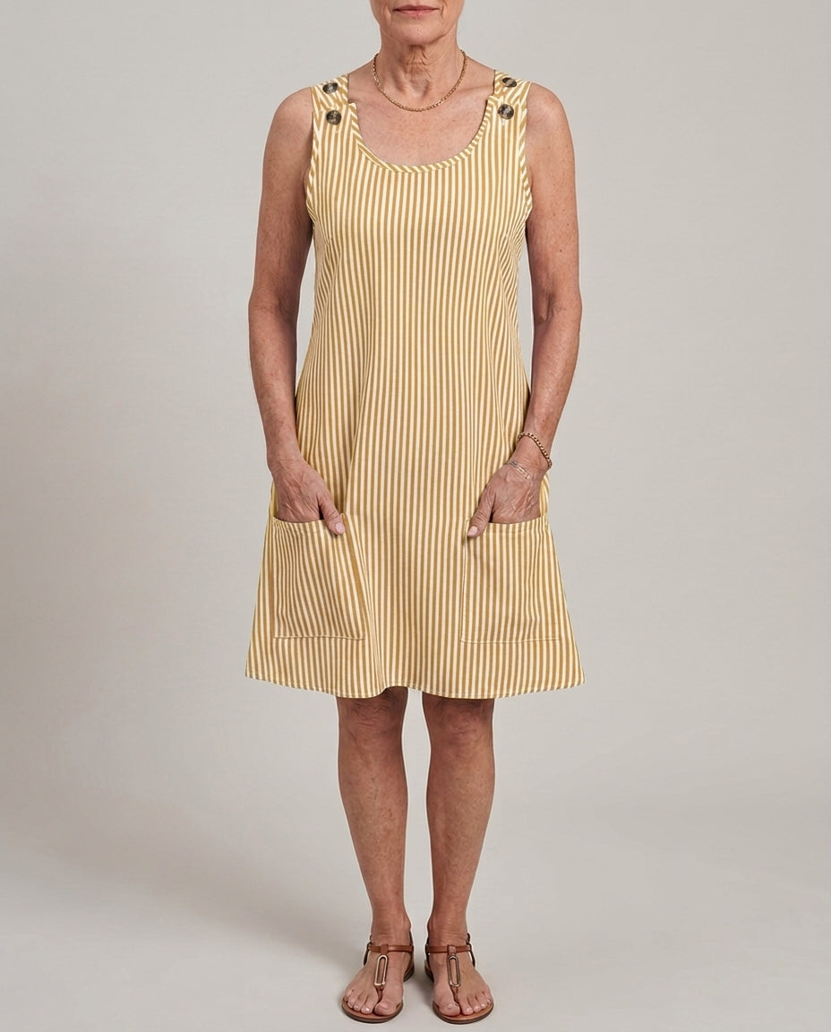 Striped Mini Dress with Sleeveless Pocket Detail
