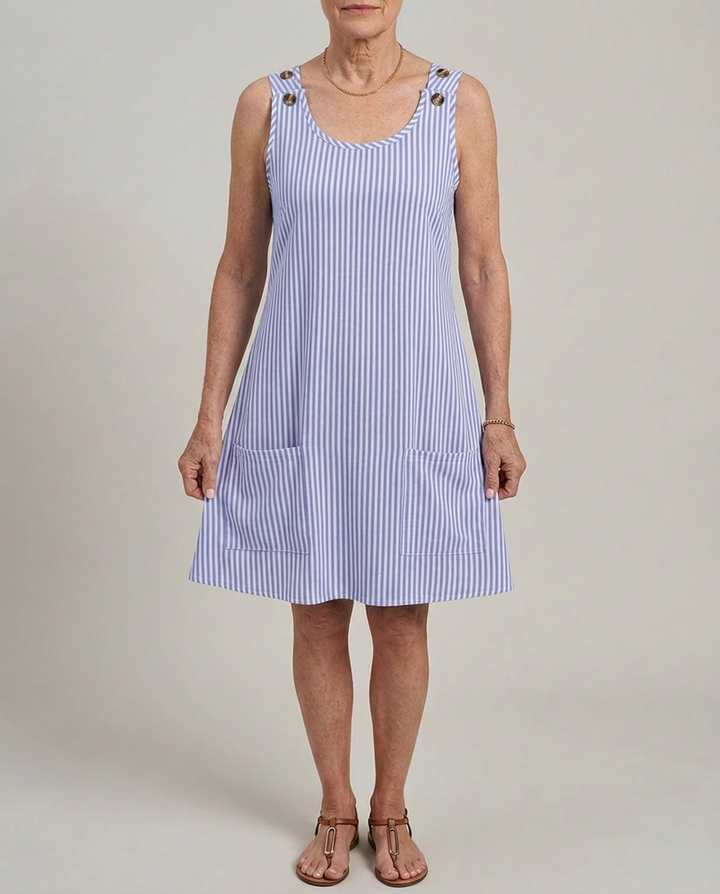 Striped Mini Dress with Sleeveless Pocket Detail