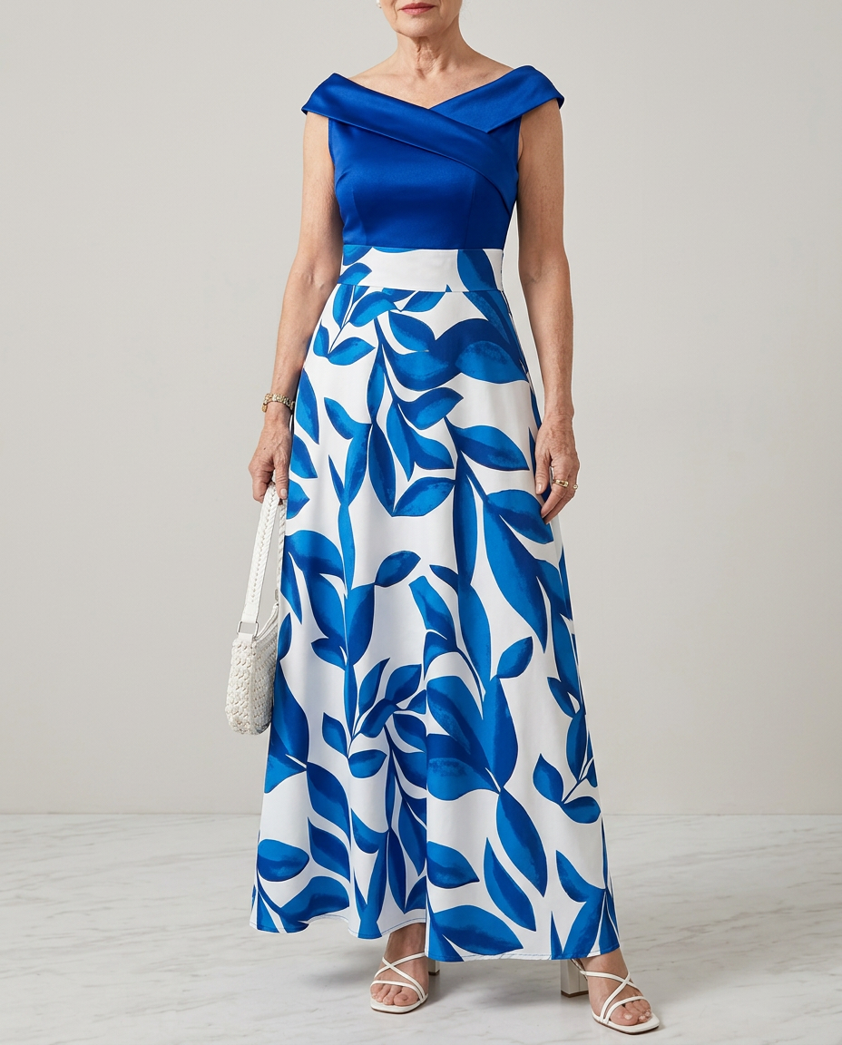 Floral Print Maxi Dress with V Neck and A Line Cut