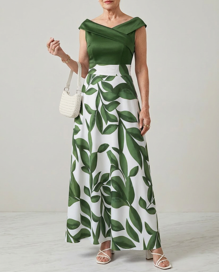 Floral Print Maxi Dress with V Neck and A Line Cut