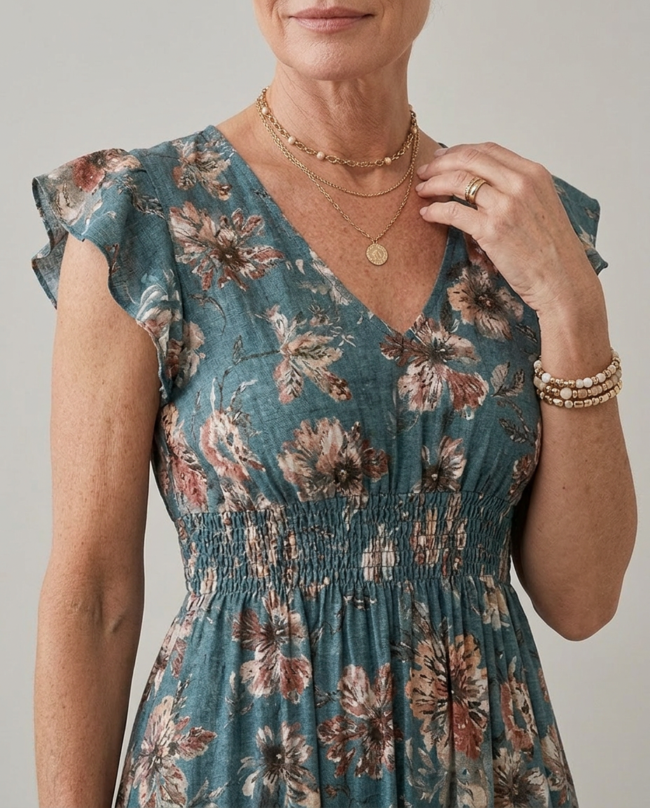 Floral Print Maxi Dress with Wrap Front and Ruffle Sleeves