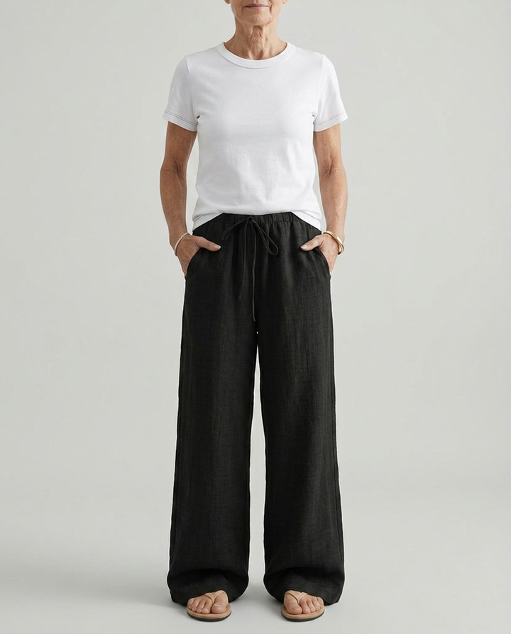 Wide Leg Trousers with Pockets and Solid Color