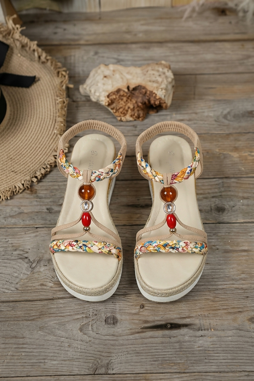 Handwoven Wedge Sandals with Elastic Bands and Open Toe for Women