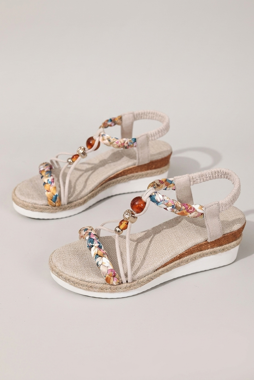 Handwoven Wedge Sandals with Elastic Bands and Open Toe for Women