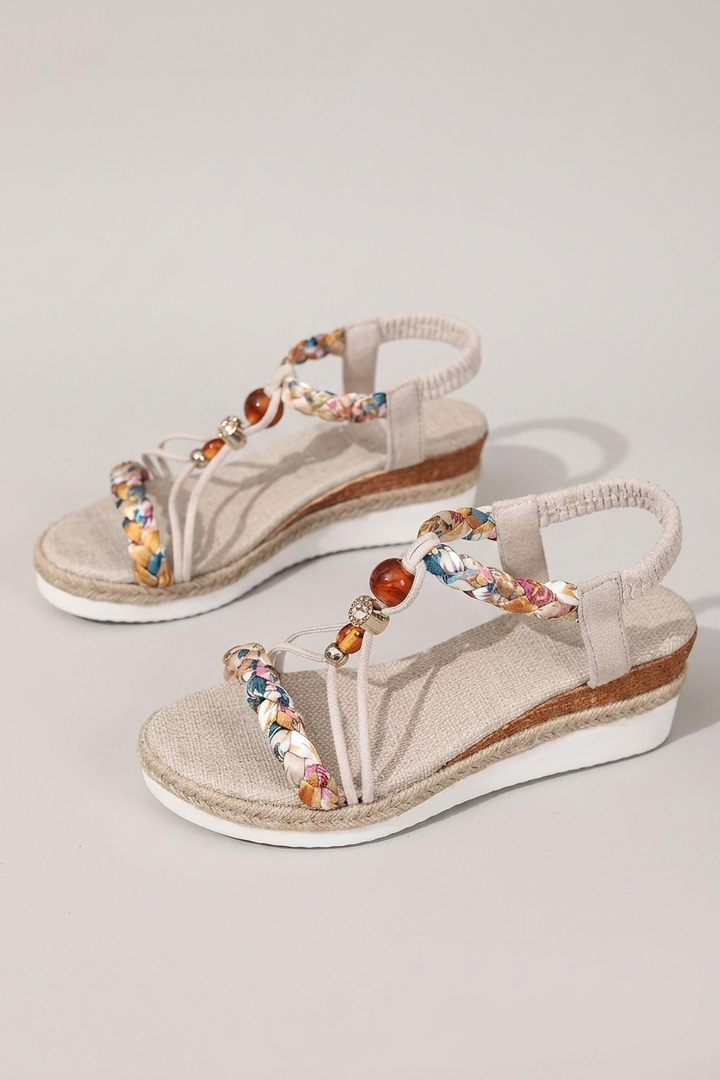 Handwoven Wedge Sandals with Elastic Bands and Open Toe for Women