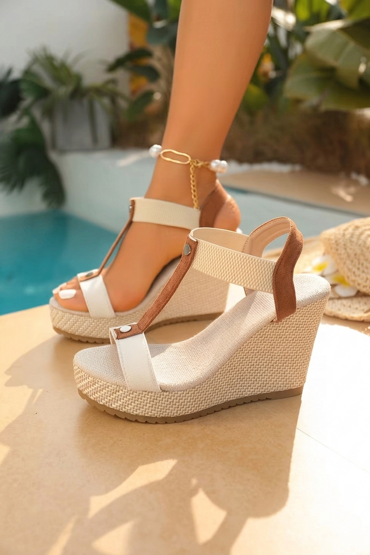 Buckle Wedge Sandals with Platform Sole and Open Toe for Women