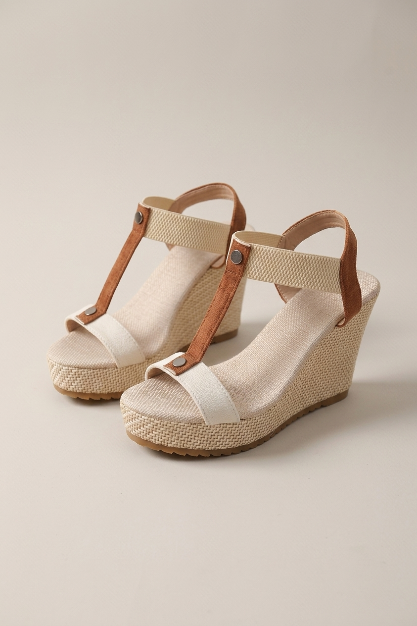 Buckle Wedge Sandals with Platform Sole and Open Toe for Women
