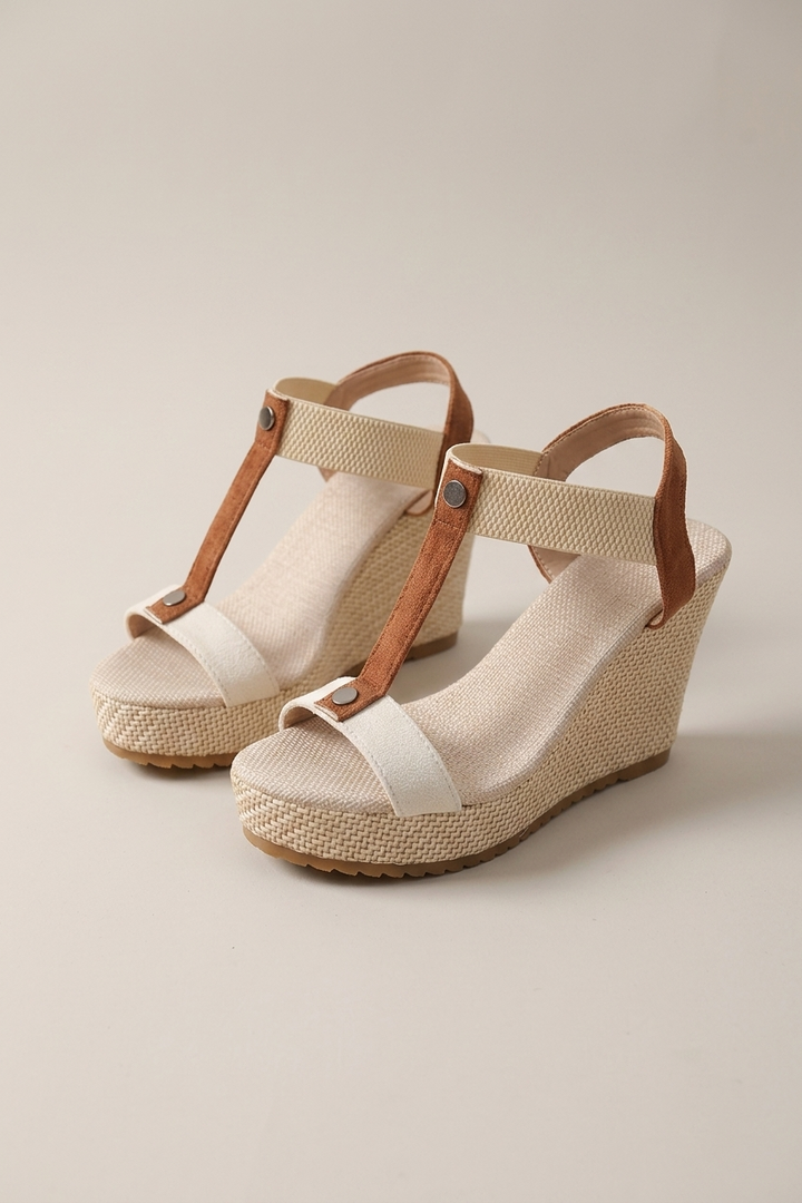 Buckle Wedge Sandals with Platform Sole and Open Toe for Women