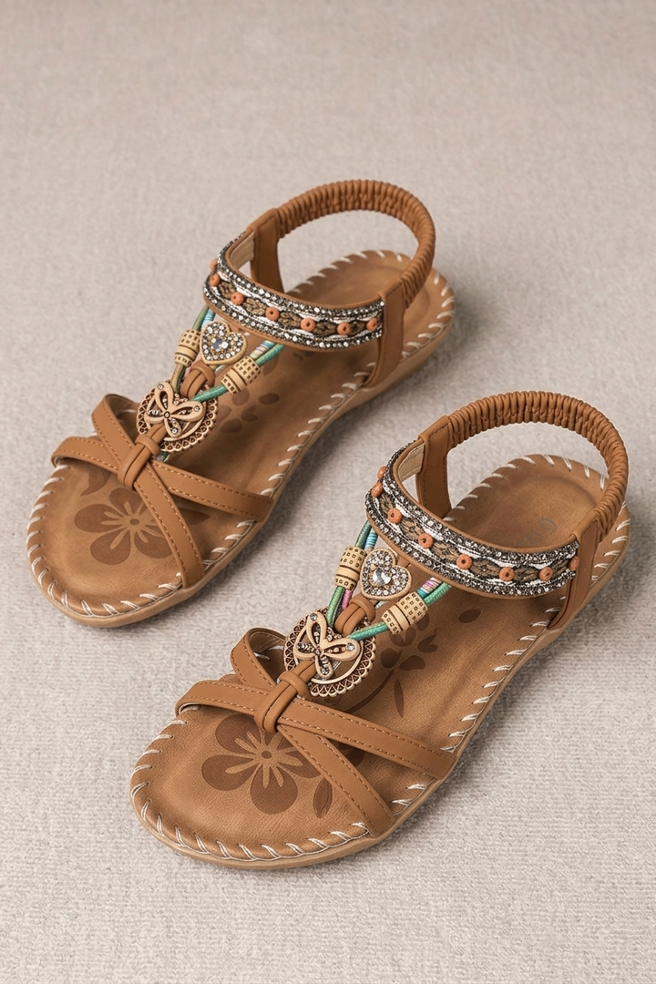 Summer Bohemian Beach Sandals with Open Toe and Rhinestone Detail for Women