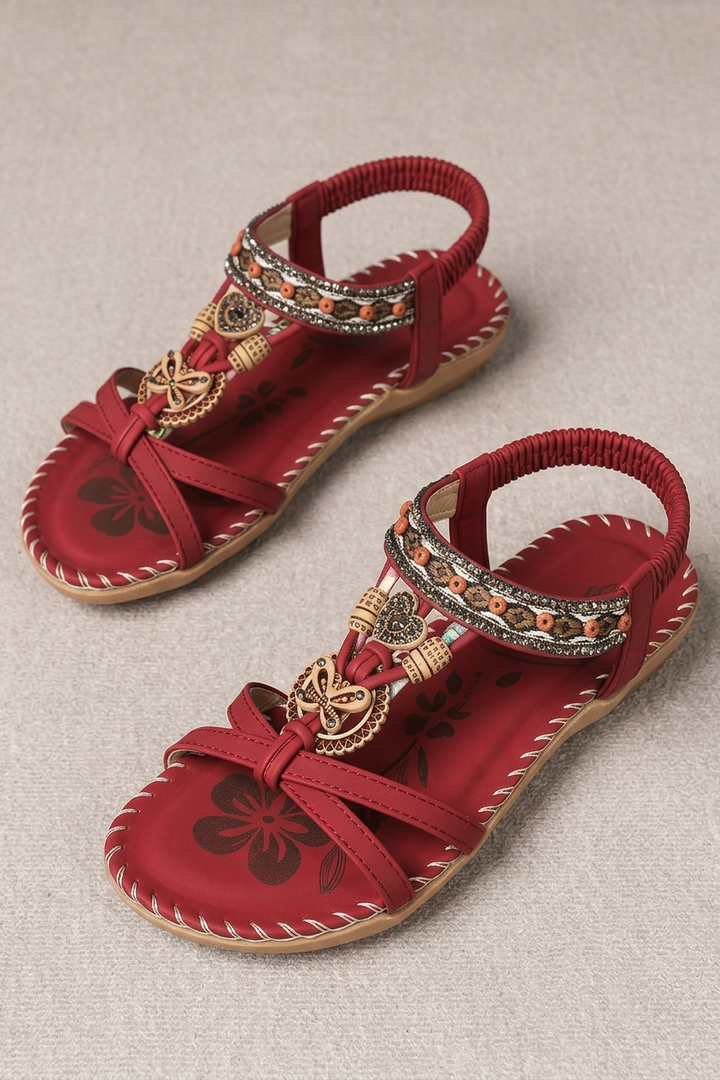 Summer Bohemian Beach Sandals with Open Toe and Rhinestone Detail for Women