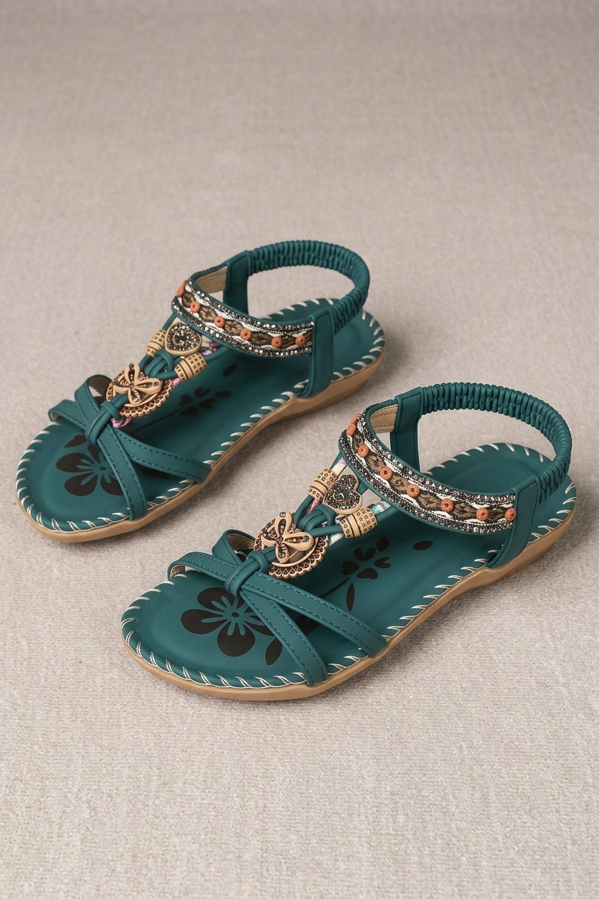 Summer Bohemian Beach Sandals with Open Toe and Rhinestone Detail for Women