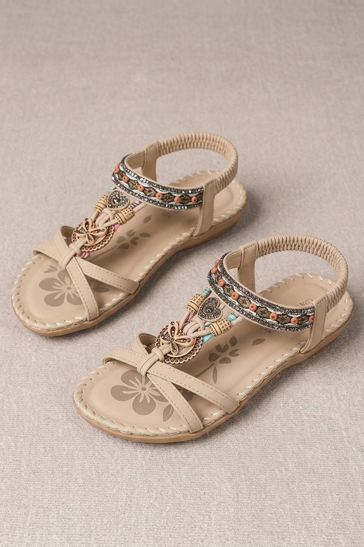Summer Bohemian Beach Sandals with Open Toe and Rhinestone Detail for Women