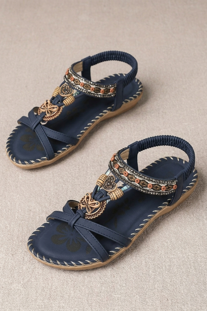 Summer Bohemian Beach Sandals with Open Toe and Rhinestone Detail for Women