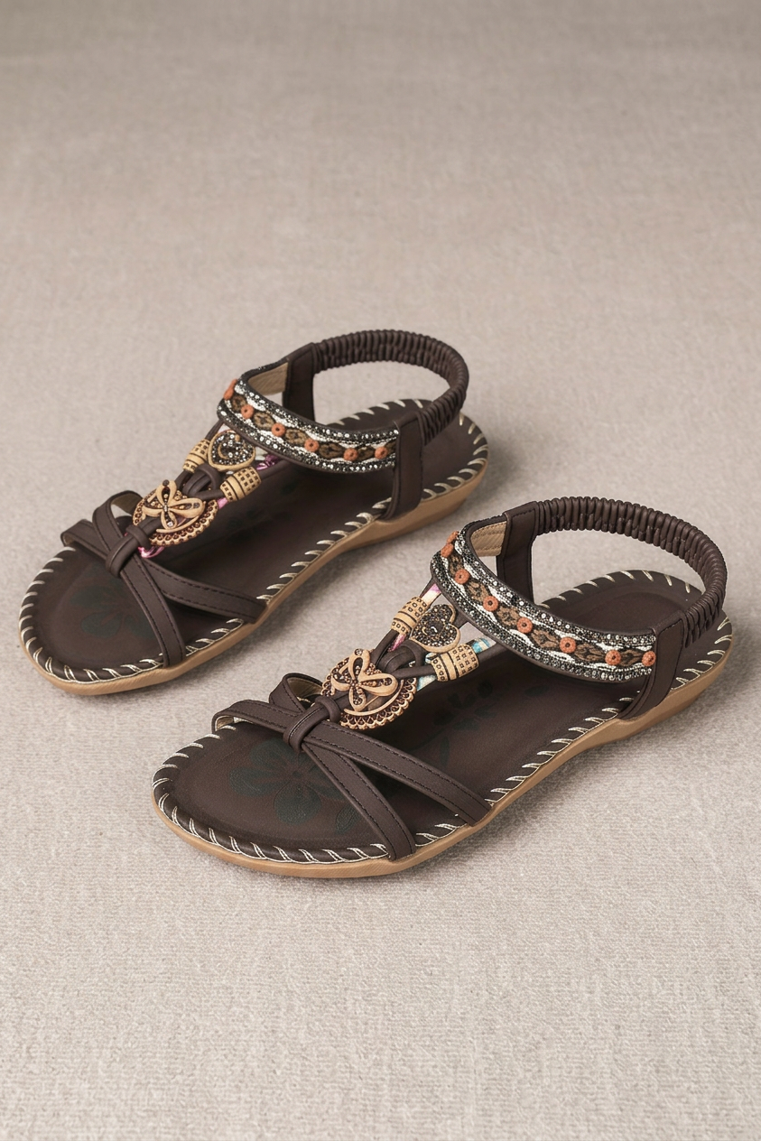 Summer Bohemian Beach Sandals with Open Toe and Rhinestone Detail for Women