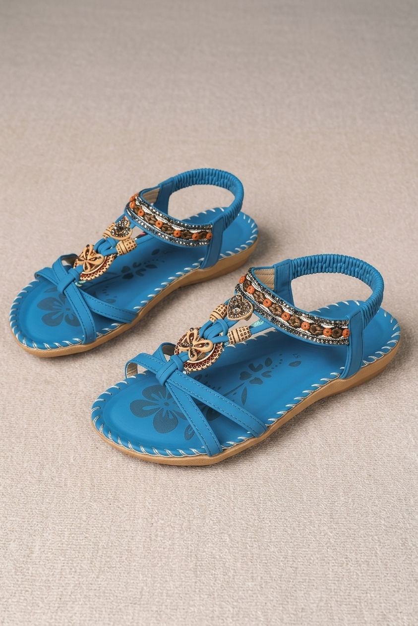 Summer Bohemian Beach Sandals with Open Toe and Rhinestone Detail for Women