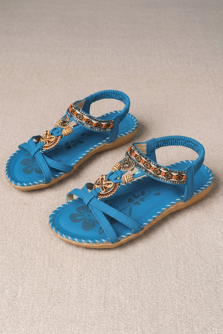 Summer Bohemian Beach Sandals with Open Toe and Rhinestone Detail for Women