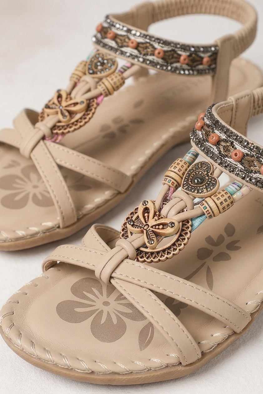 Summer Bohemian Beach Sandals with Open Toe and Rhinestone Detail for Women