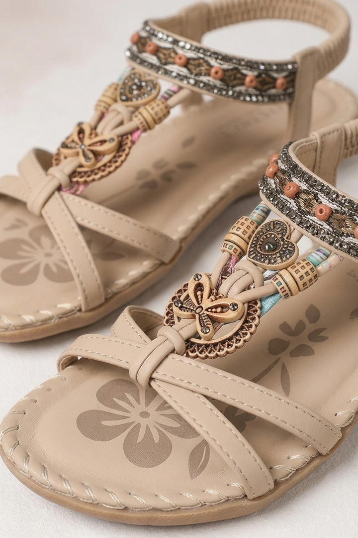 Summer Bohemian Beach Sandals with Open Toe and Rhinestone Detail for Women