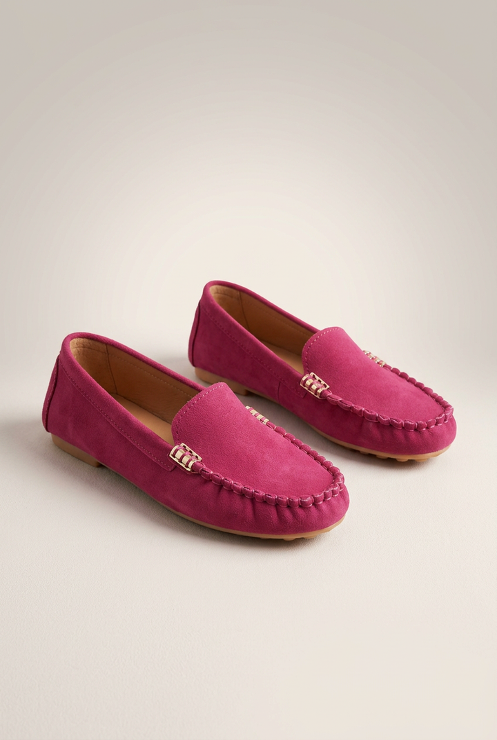 Slip On Loafers with Metal Stitch Detail and Round Toe for Women