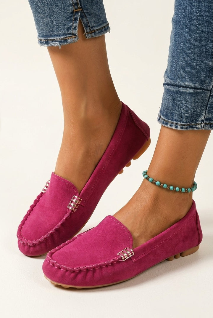 Slip On Loafers with Metal Stitch Detail and Round Toe for Women