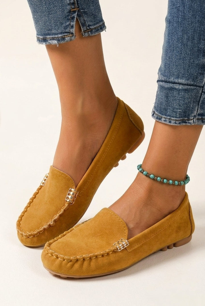 Slip On Loafers with Metal Stitch Detail and Round Toe for Women