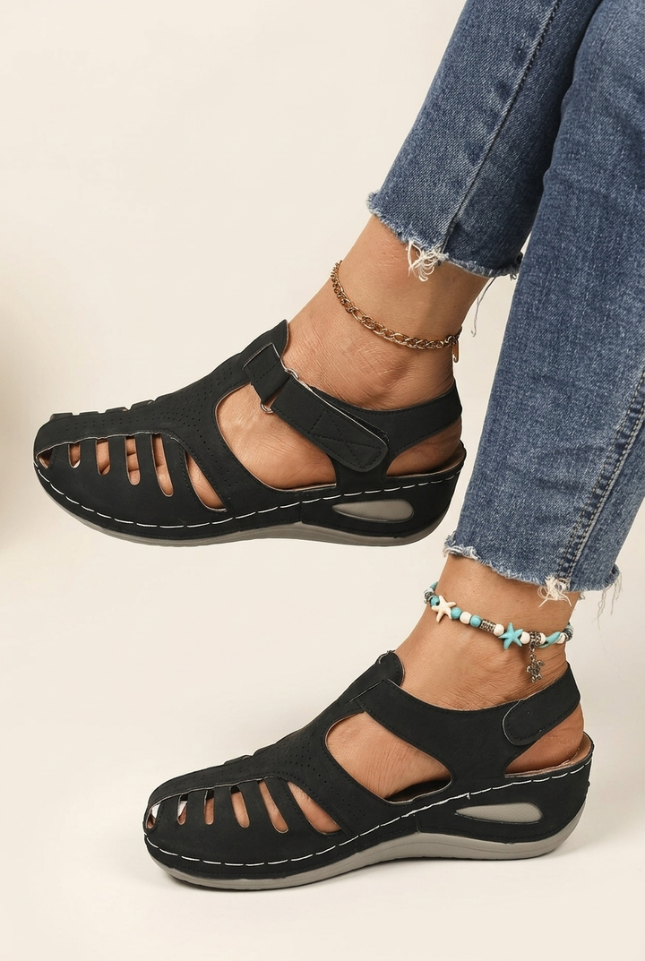 Summer Closed Toe Wedge Sandals with Platform Sole and Adjustable Strap for Women