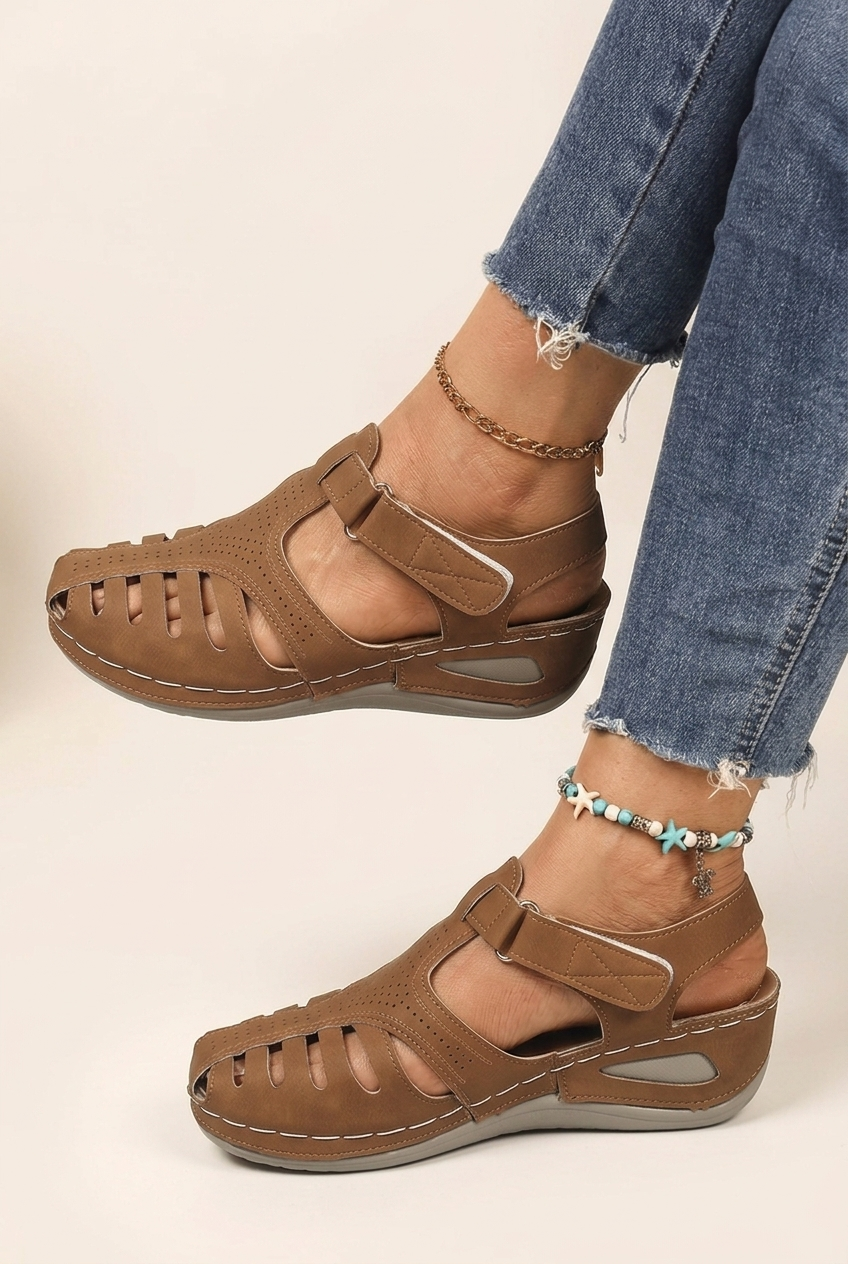Summer Closed Toe Wedge Sandals with Platform Sole and Adjustable Strap for Women