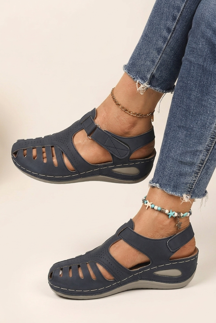 Summer Closed Toe Wedge Sandals with Platform Sole and Adjustable Strap for Women