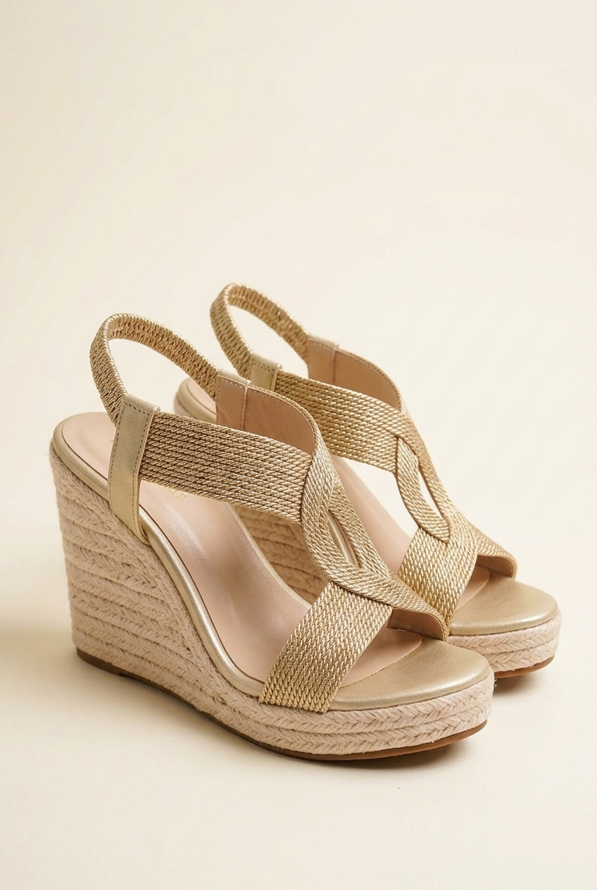 Summer Metallic Wedge Sandals with Hollow Out Detail and Ankle Strap for Women