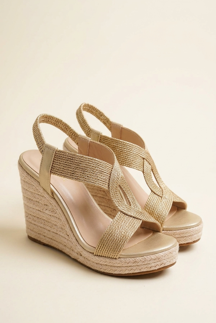 Summer Metallic Wedge Sandals with Hollow Out Detail and Ankle Strap for Women