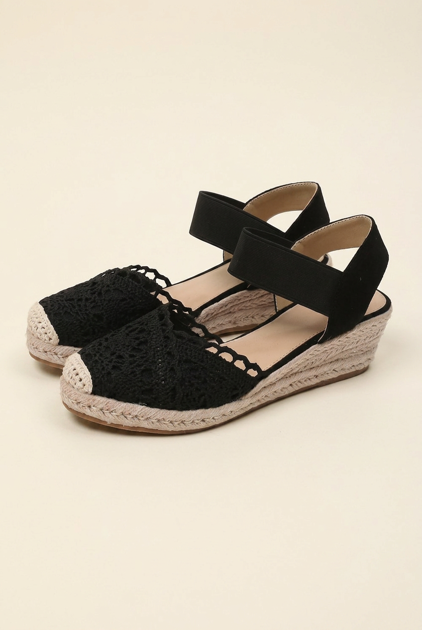 Summer Wedge Espadrille Sandals with Closed Toe and Elastic Ankle Strap for Women