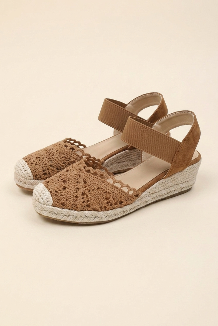 Summer Wedge Espadrille Sandals with Closed Toe and Elastic Ankle Strap for Women