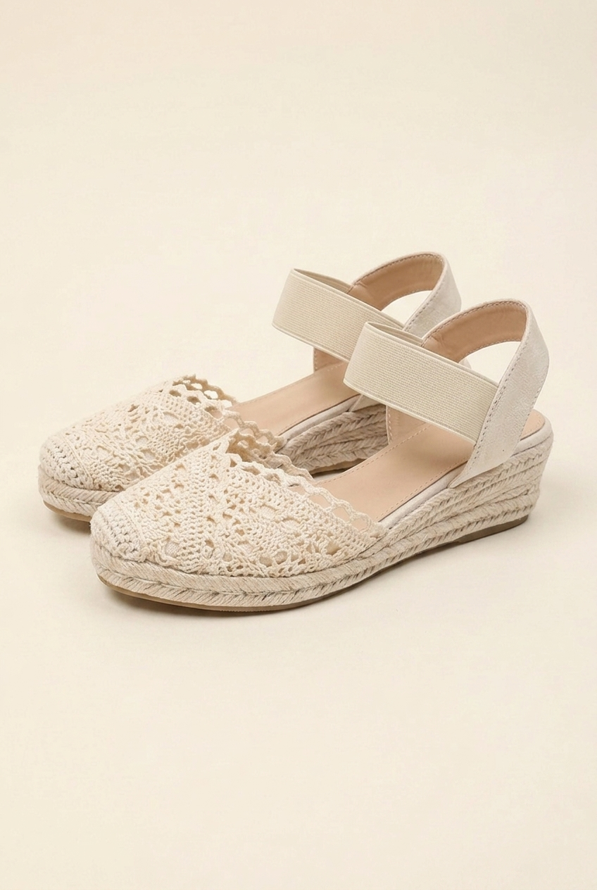 Summer Wedge Espadrille Sandals with Closed Toe and Elastic Ankle Strap for Women