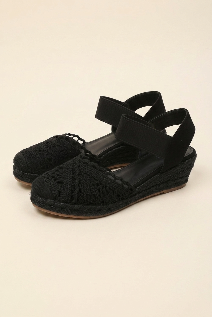 Summer Wedge Espadrille Sandals with Closed Toe and Elastic Ankle Strap for Women