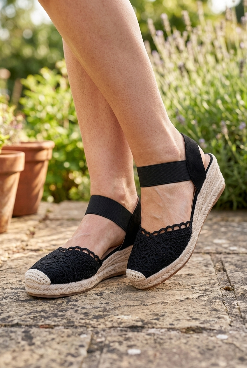 Summer Wedge Espadrille Sandals with Closed Toe and Elastic Ankle Strap for Women