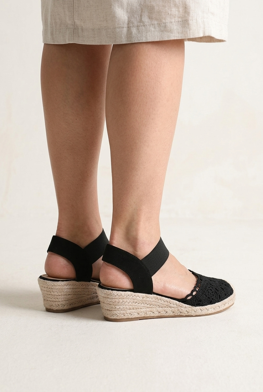 Summer Wedge Espadrille Sandals with Closed Toe and Elastic Ankle Strap for Women