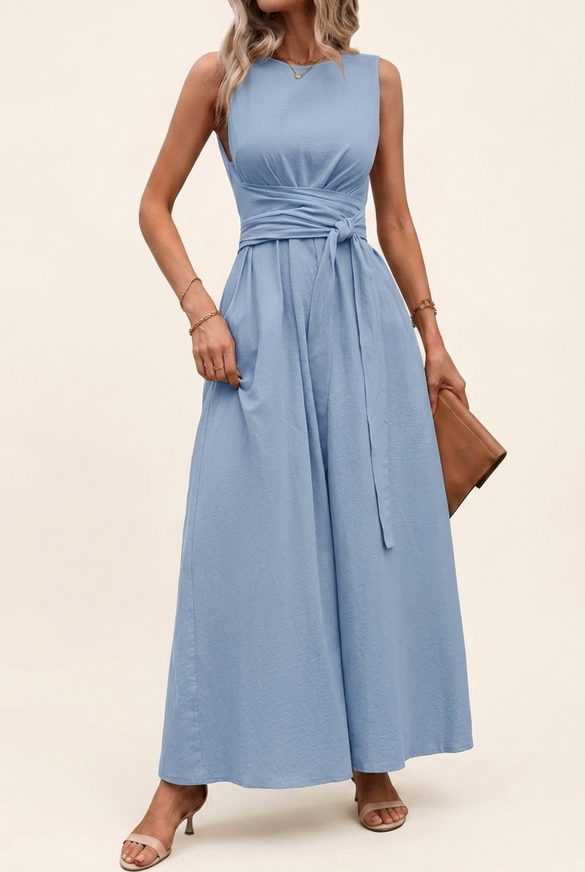Tie Back Midi Dress with Sleeveless Cut and Pockets for Women