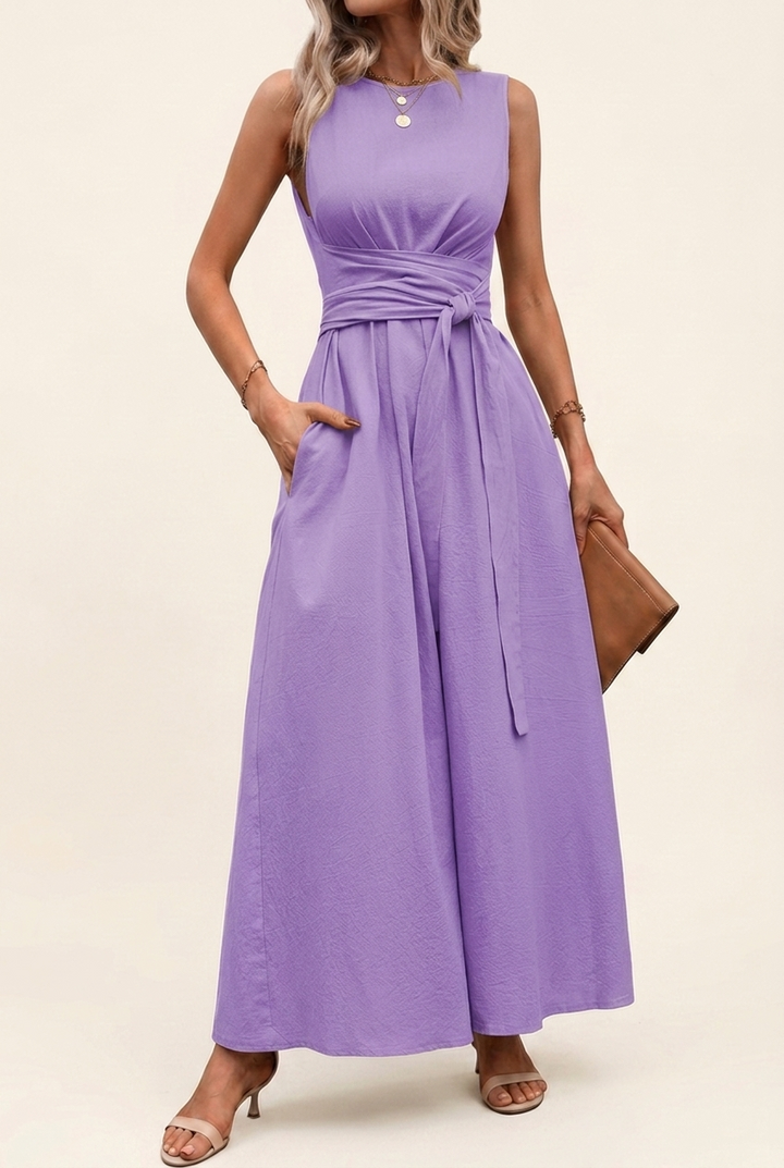 Tie Back Midi Dress with Sleeveless Cut and Pockets for Women