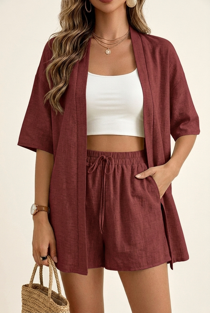 Cardigan and Shorts Two Piece Set for Women