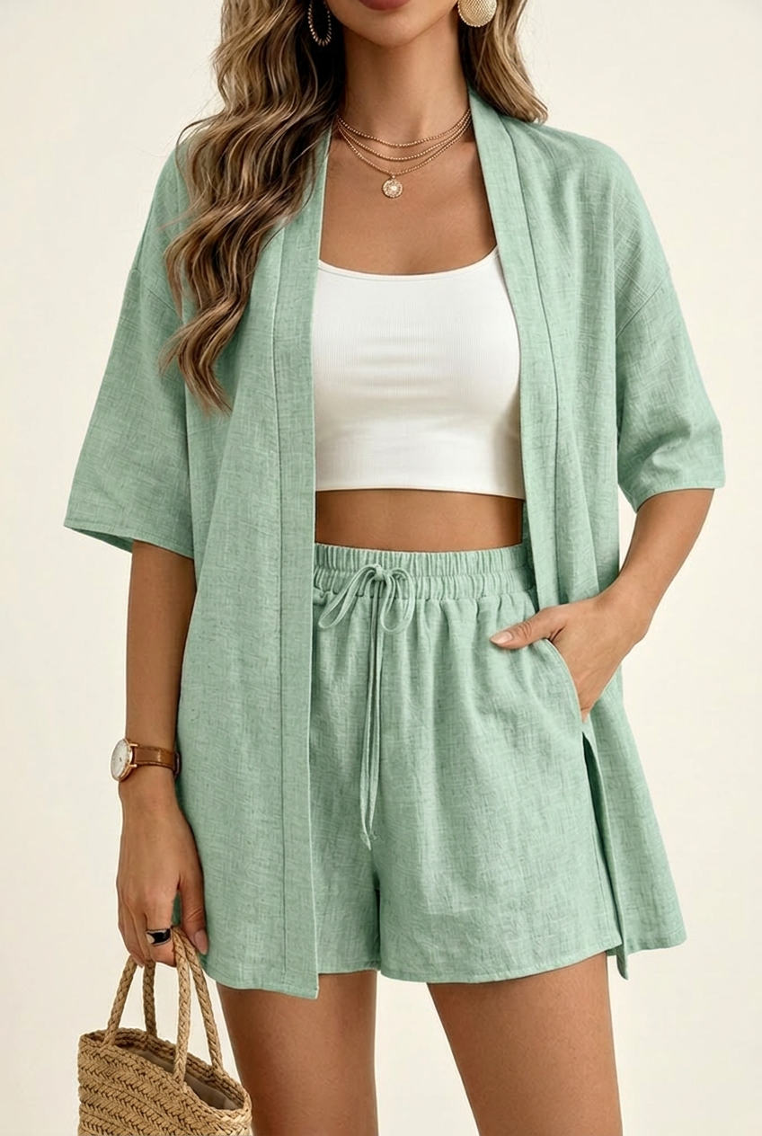 Cardigan and Shorts Two Piece Set for Women