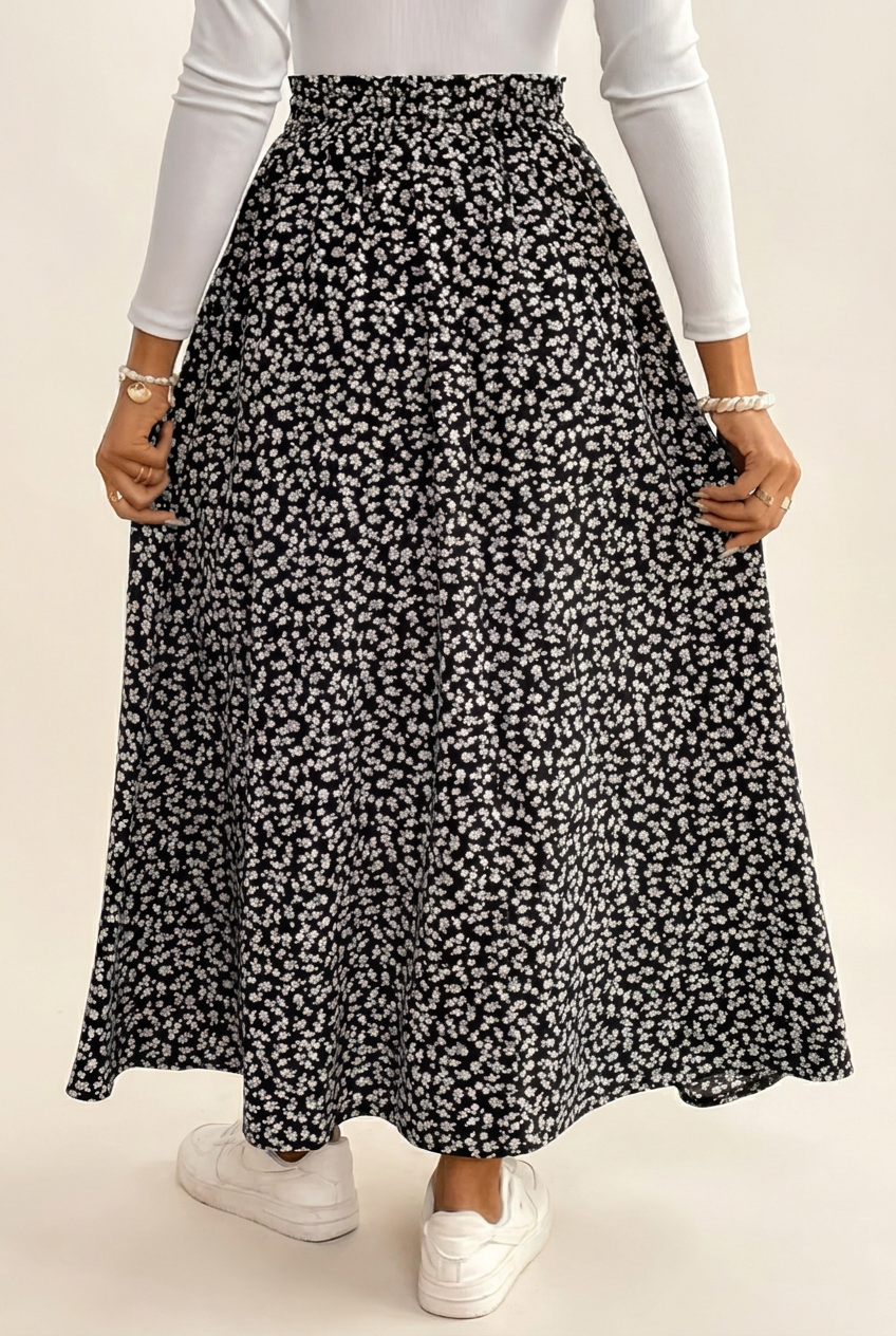 Floral Maxi Skirt with Side Slit and Flowy Print for Women