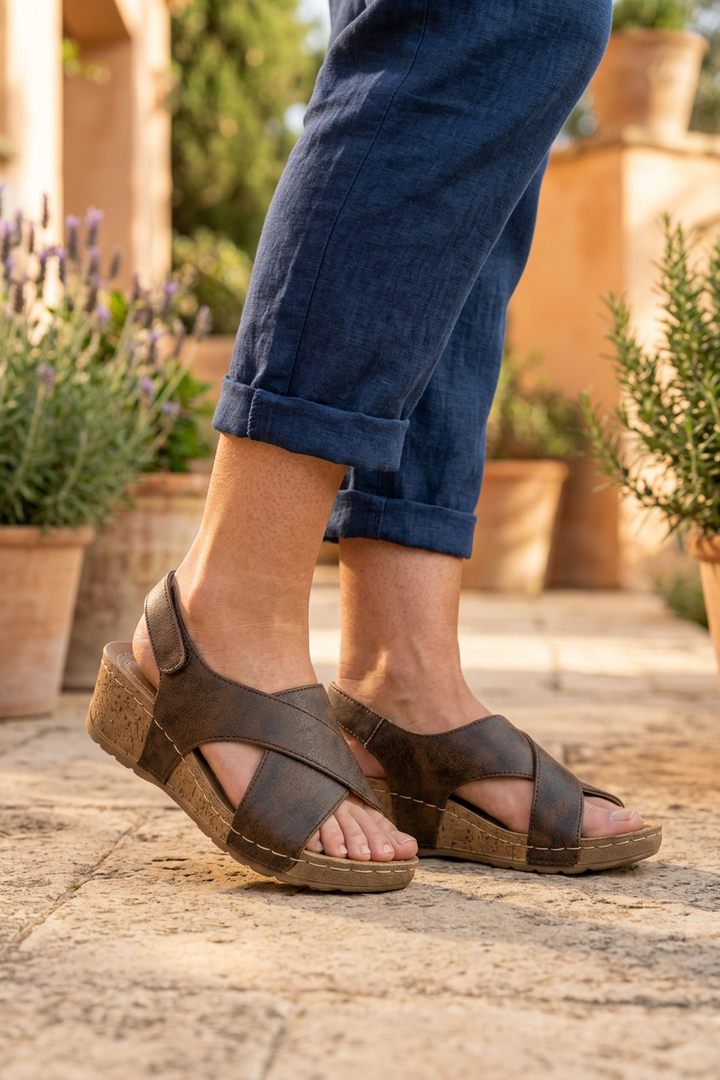 Wedge Platform Sandals with Open Toe and Hook Closure for Women