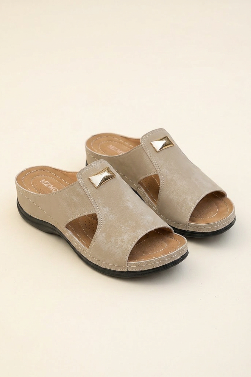 One Strap Wedge Sandals with Metal Detail and Platform Sole for Women