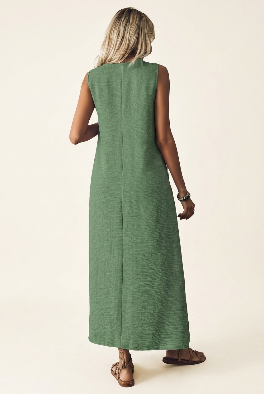 V Neck Sleeveless Midi Dress with Loose Fit for Summer Casual Wear