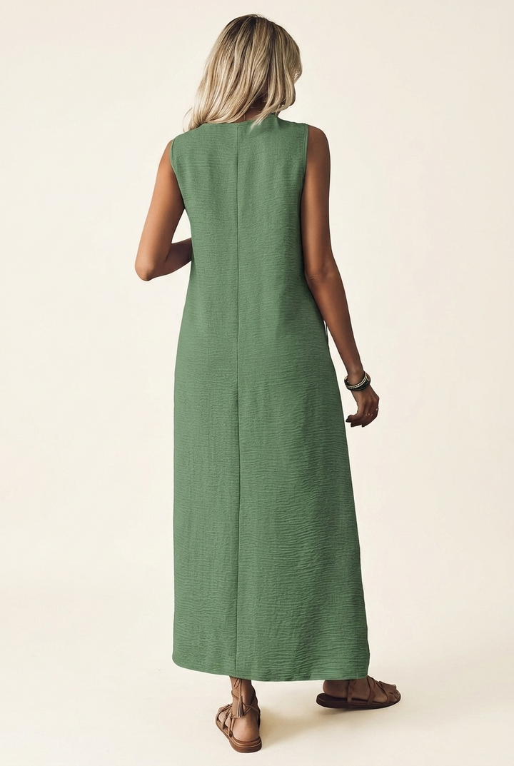 V Neck Sleeveless Midi Dress with Loose Fit for Summer Casual Wear