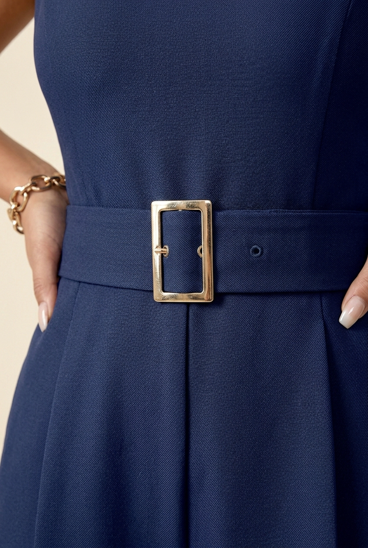 Wide Leg Jumpsuit with Metal Buckle Waist and Sleeveless Design for Women