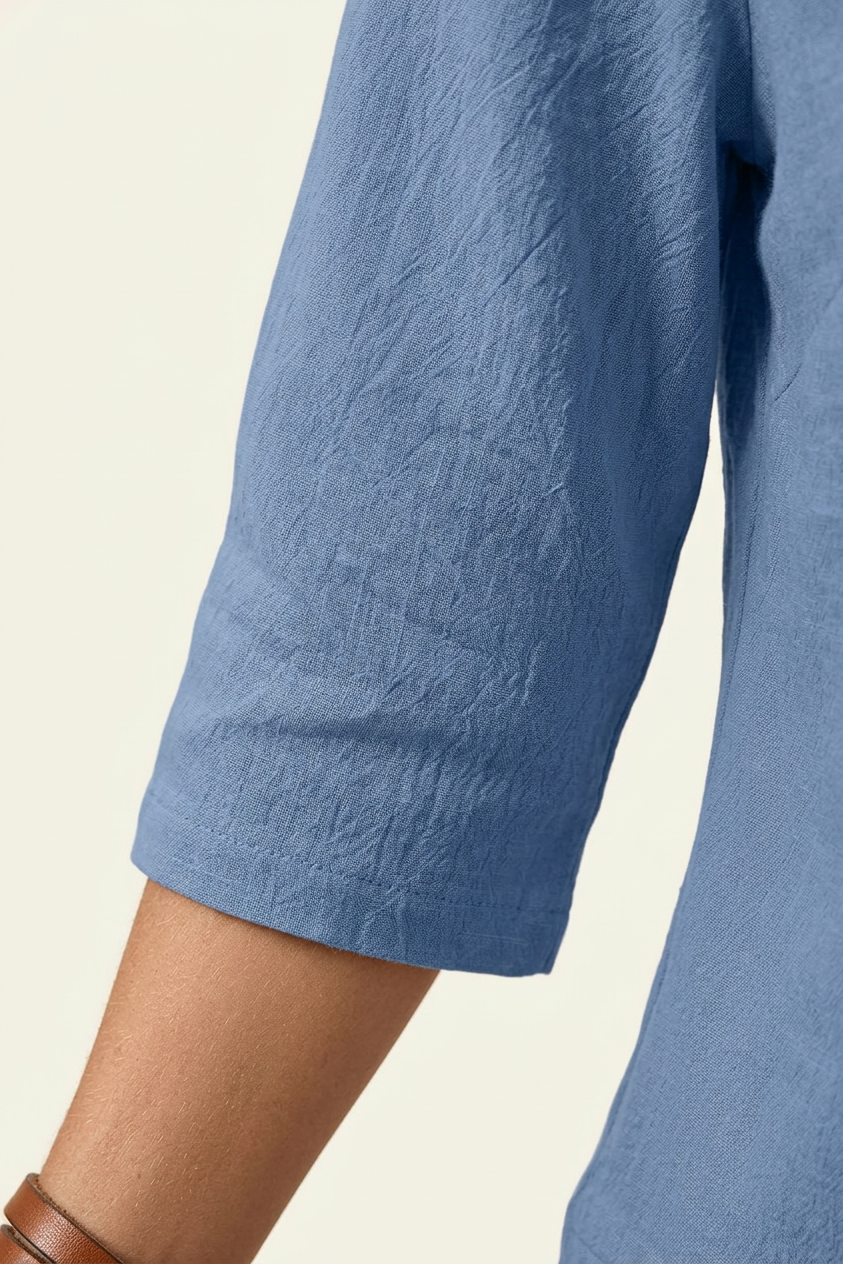 Patchwork Hem Shirt with Round Neck and Casual Loose Fit for Women