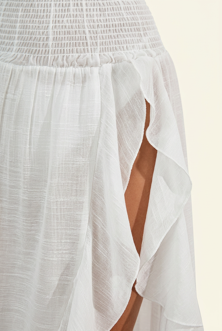 High Slit Maxi Skirt with Ruffle Trim and Elastic Waist for Beach Vacation