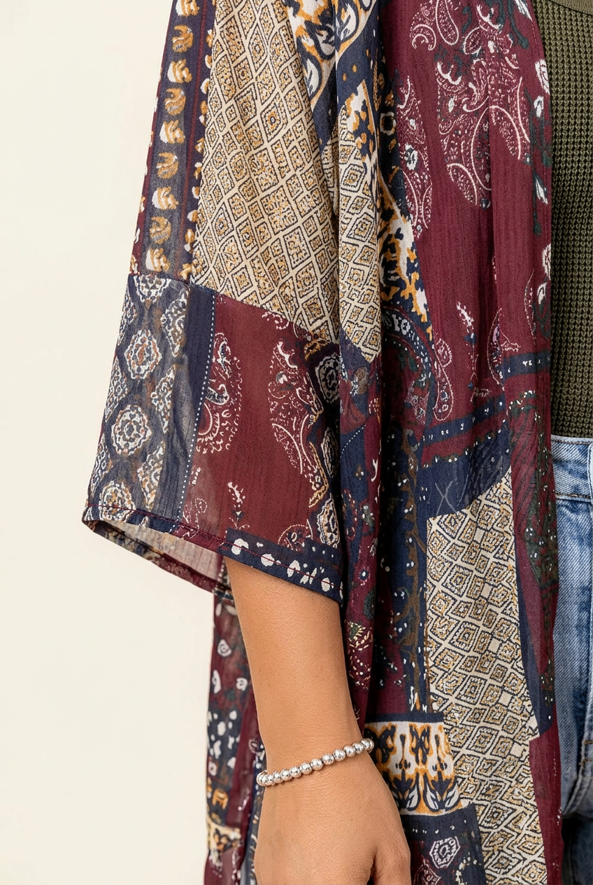Plus Size Kimono Cardigan with Open Front and Side Slits for Women